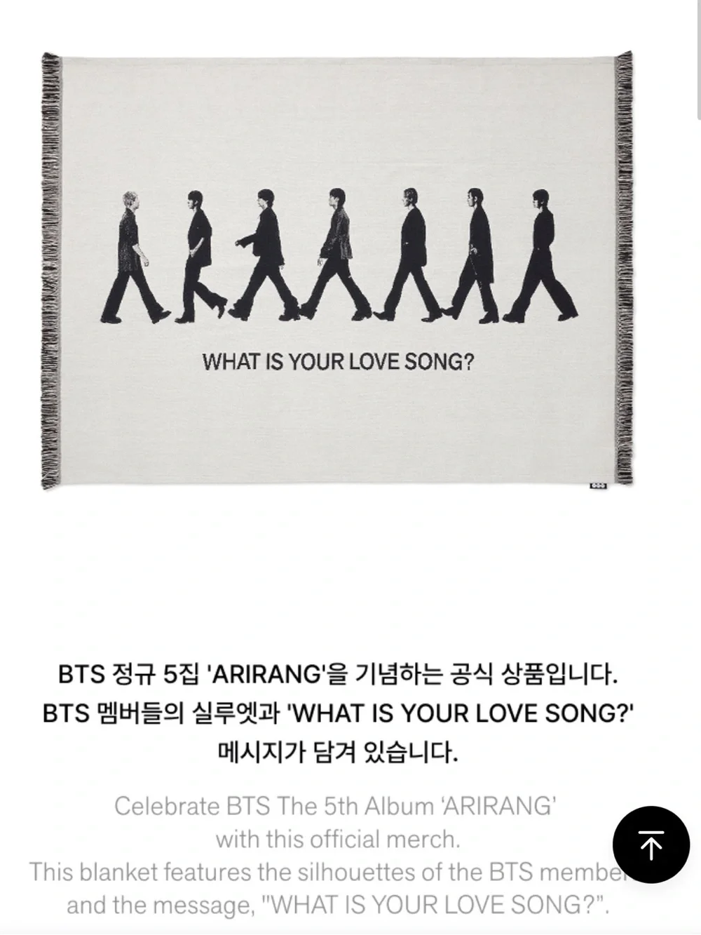 BTS Arirang Multi-Use blanket / Accessory Rug – 'What Is Your Love Song?'
